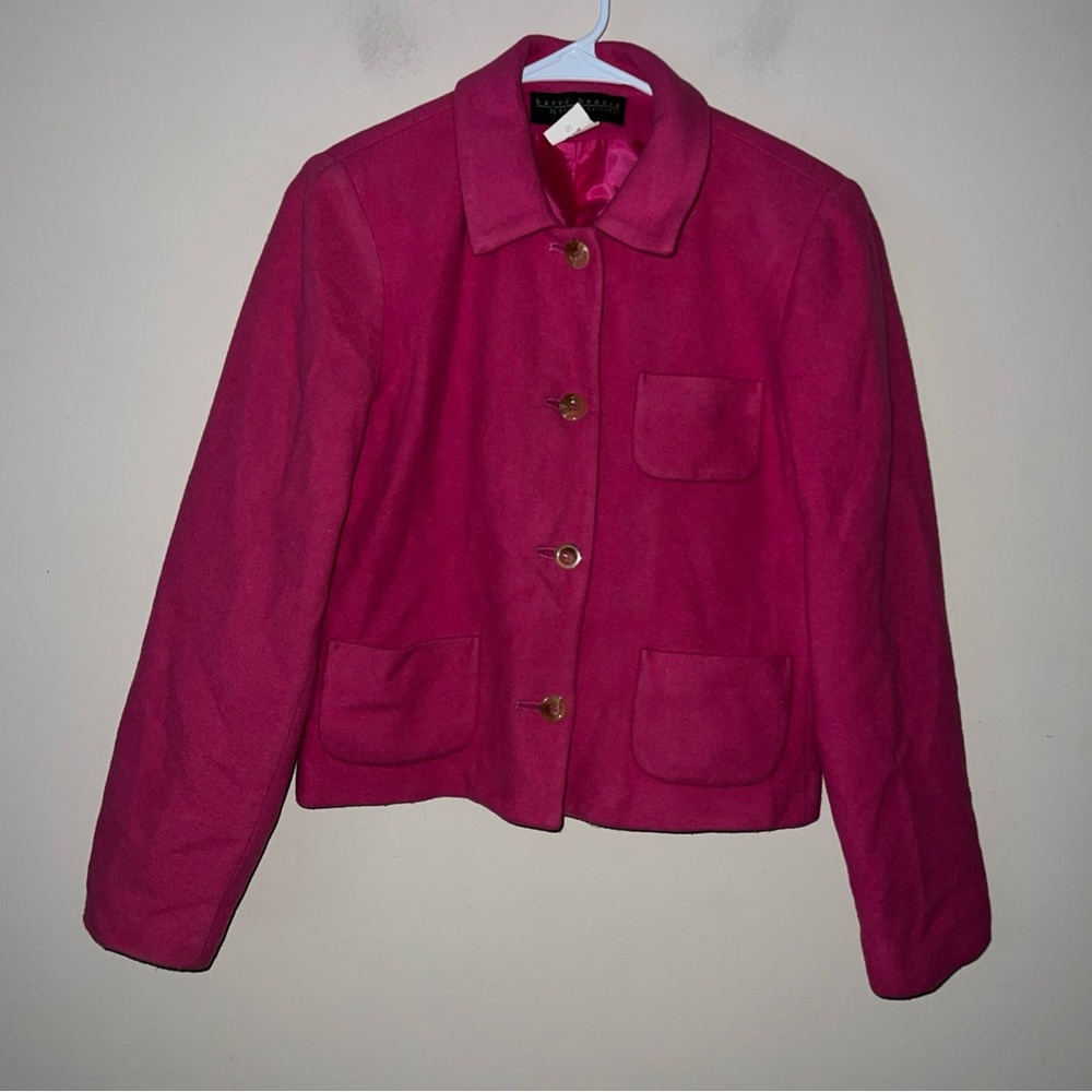 Harve Benard Wool Cashmere Blend Button Coat Women 6 Petite Pink